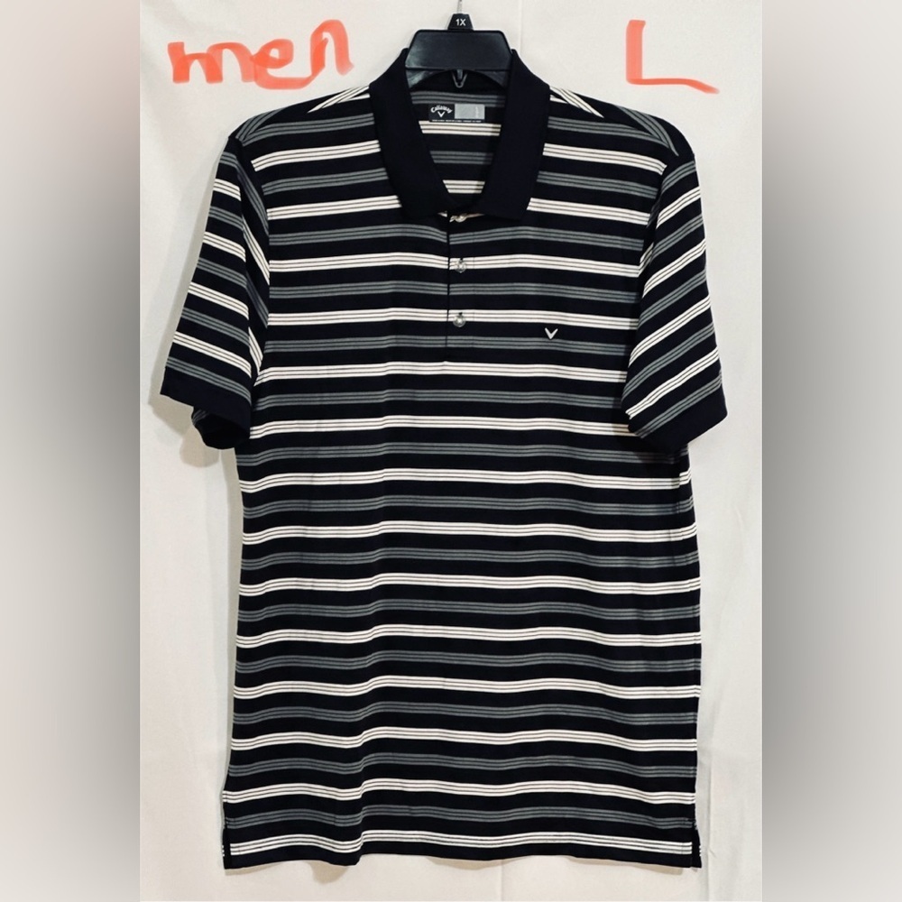 MENS GREY, WHITE & BLACK STRIPED GOLF ⛳️ POLO